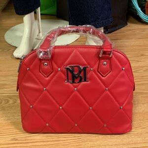 Badgley Mischka Red Quilted Handbag new studded Vegan